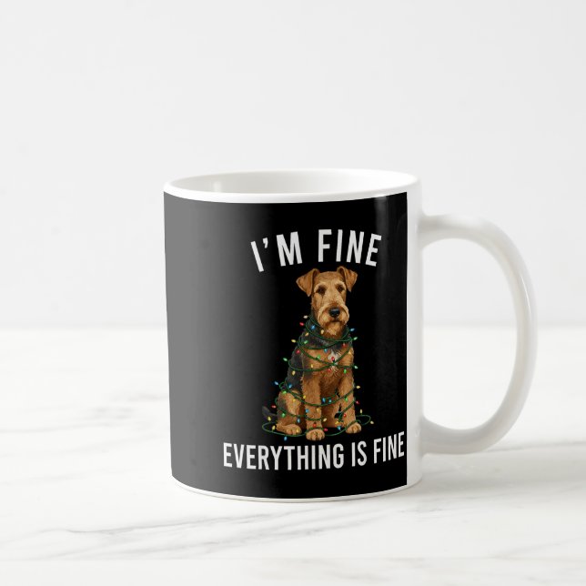 Caneca De Café Airedale Terrier Christmas I'm Fine Everything Is  (Direita)