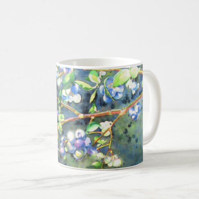 Caneca De Café Airelas azuis, pintura com fruta romântica (Frente Esquerda)