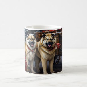 Caneca De Café Akita Americano Passeio de Trenó na Neve Natal Dec