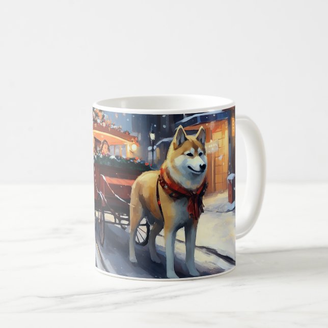 Caneca De Café Akita Christmas Fesason Season (Frente Esquerda)