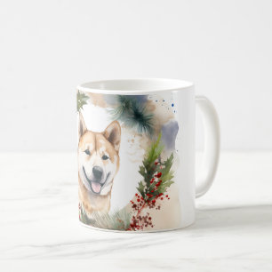 Caneca De Café Akita Christmas Wreath Festivo Pup