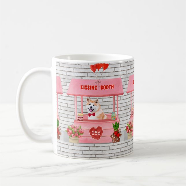 Caneca De Café Akita Dog Dia de os namorados Kissing Booth (Esquerda)