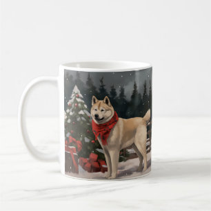Caneca De Café Akita Dog no Natal da Neve