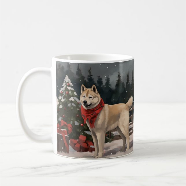 Caneca De Café Akita Dog no Natal da Neve (Esquerda)