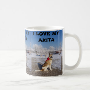 Caneca De Café akita fauno sobreposição preta na neve amor c foto
