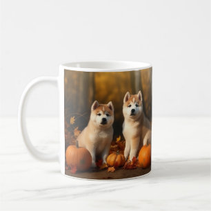 Caneca De Café Akita Puppy Autumn Delight Pumpkin