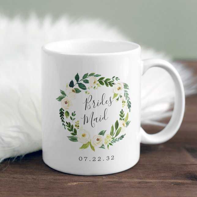 Caneca De Café Alabaster Floral Wreath Bridesmaid (Criador carregado)