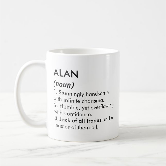 Caneca De Café Alan name, Editable name, Custom name (Esquerda)