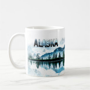 Caneca De Café Alaska Watercolor Mountain Landscape