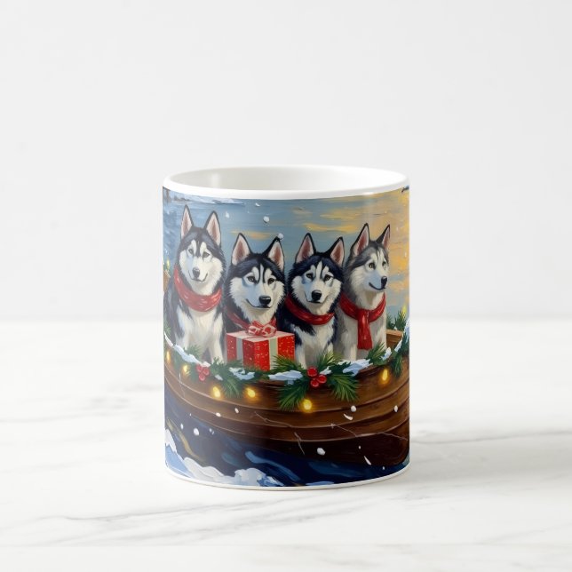 Caneca De Café Alaskan Malamute Christmas Boat Holiday (Centro)