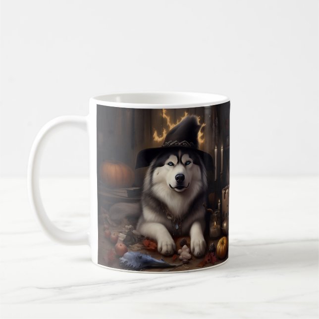 Caneca De Café Alaskan Malamute Pumpkins Halloween Scary (Esquerda)