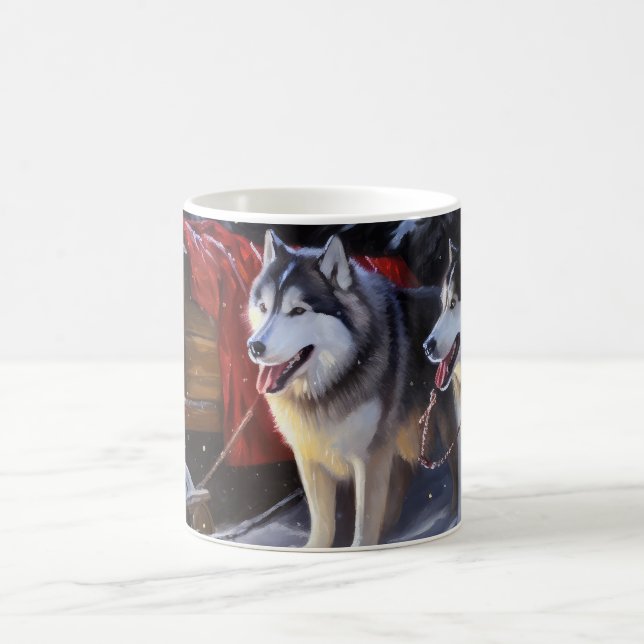Caneca De Café Alaskan Malamute Snowy Sleigh no Natal (Centro)