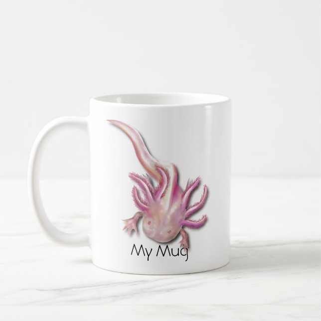 Caneca De Café Albino Axolotl Ilustrado Personalizado (Esquerda)
