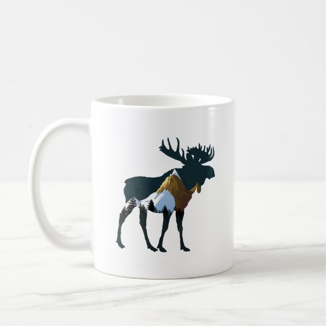 Caneca De Café Alce da Floresta Noturna (Esquerda)