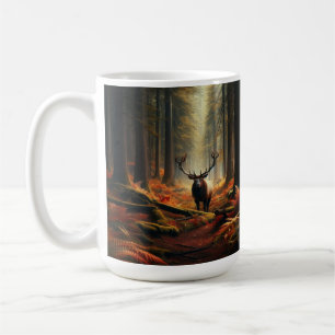 Caneca De Café Alce em pé em uma floresta de outono vibrante