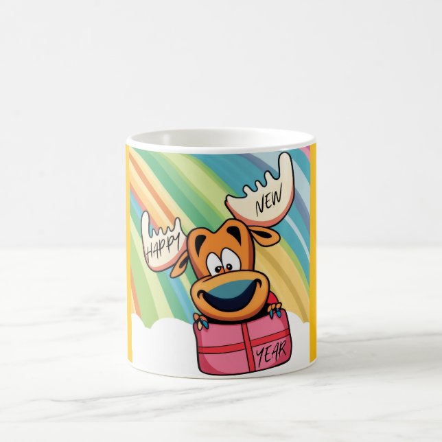 Caneca De Café Alce feliz ano novo - Design de Celebração Festiva (Centro)