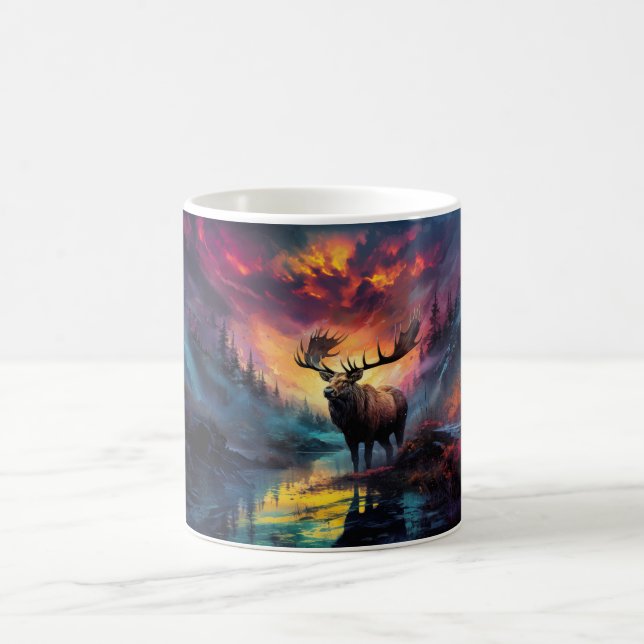 Caneca De Café Alce No Canyon Creek Com Fogo Selvagem Distante (Centro)