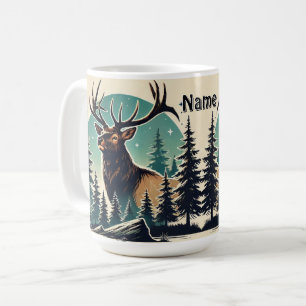 Caneca De Café Alce Personalizado Noite Estrelada Floresta Vida S