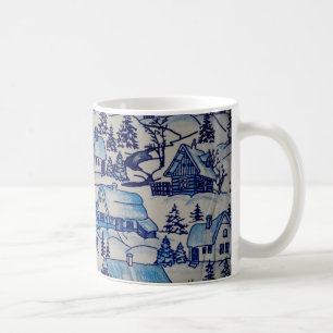 Caneca De Café Aldeia de Natal Azul Vintage