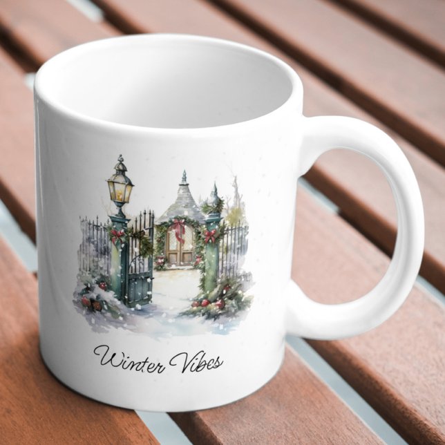 Caneca De Café Aldeia de Natal de inverno com Neve Vermelha Verde (Criador carregado)