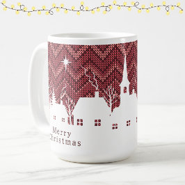 Caneca De Café Aldeia de Natal Rosa Rústica com Padrão de Tricô C