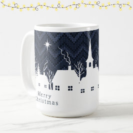 Caneca De Café Aldeia Natal Azul Rústica com Padrão de Tricô Chev
