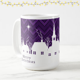 Caneca De Café Aldeia Natalícia Roxa Rústica com Padrão de Tricô