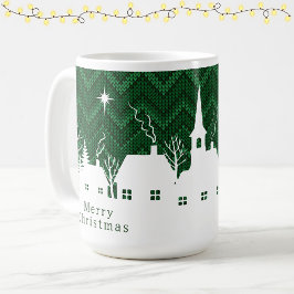 Caneca De Café Aldeia Natalícia Verde Rústica em Ponto Chevron