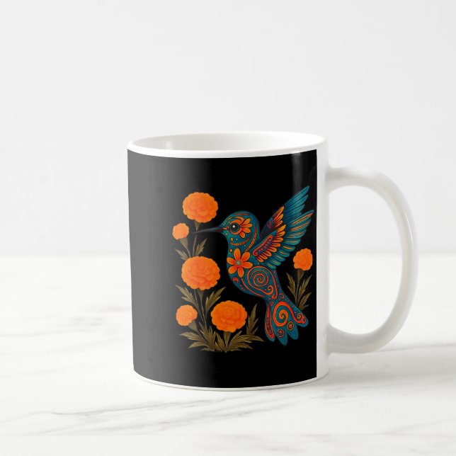Caneca De Café Alebrije Hummingbird Flower Mexican Folk Art Bird  (Direita)