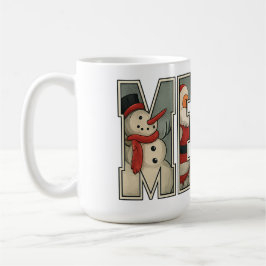 Caneca De Café ALEGRE – Arte com Letra de Personagem de Natal