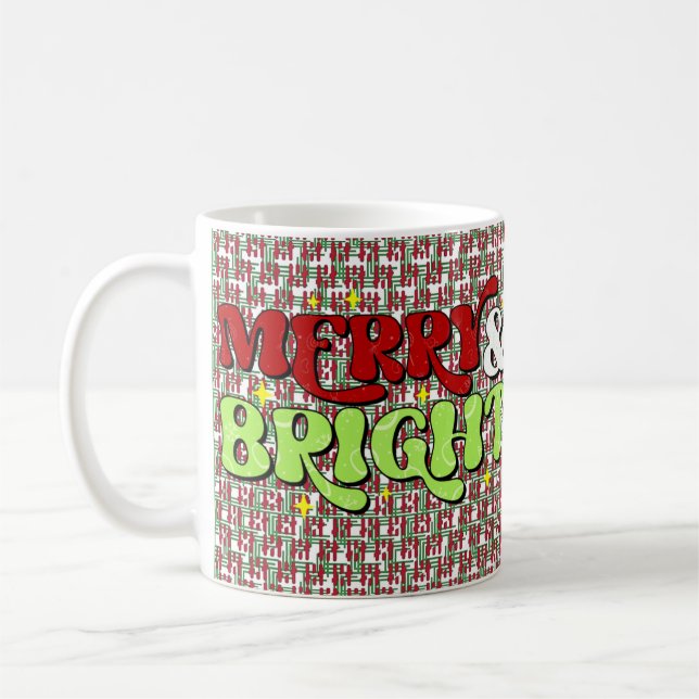 Caneca De Café Alegre & Brilhante - Natal Retro Felizes Festas  (Esquerda)