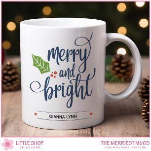 Caneca De Café Alegre e Brilhante Personalizado com Azevinho