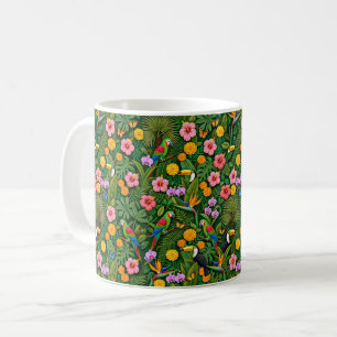 Caneca De Café Alegres Flores Tropicais Pássaros da Selva Colorid