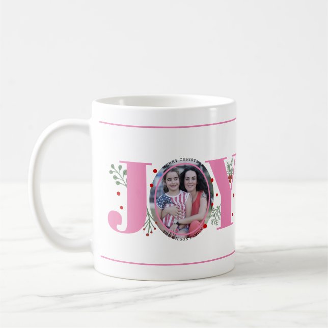 Caneca De Café Alegria Rosa com Areia Foto de Natal (Esquerda)