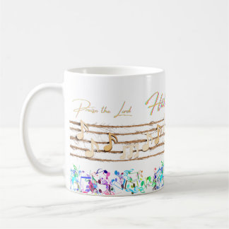 Caneca De Café "Aleluia Louva o Senhor" Nota de Música Design Mug