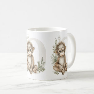 Caneca De Café Alfabeto de animais bebês em aquarela fofa Orangot