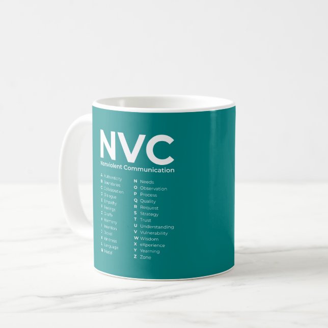 Caneca De Café Alfabeto de Comunicação Não-Violenta NVC (Frente Esquerda)