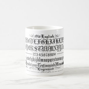 CANECA DE CAFÉ ALFABETO DE VINTAGE ANTIGO INGLÊS CALLIGRAPHY