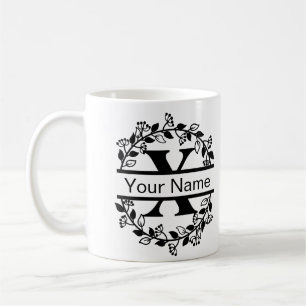 Caneca De Café Alfabeto Floral com Monograma Personalizado de Nom