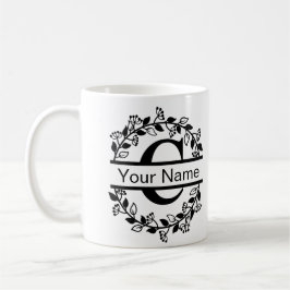 Caneca De Café Alfabeto Floral com Monograma Personalizado de Nom