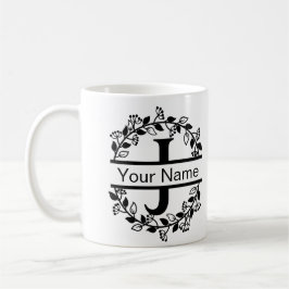 Caneca De Café Alfabeto Floral com Monograma Personalizado de Nom