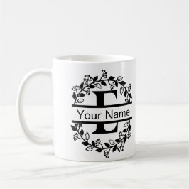 Caneca De Café Alfabeto Floral com Monograma Personalizado de Nom