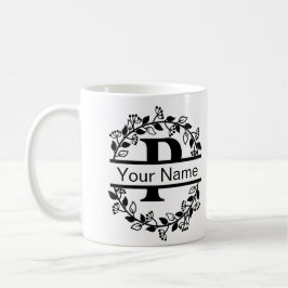 Caneca De Café Alfabeto Floral com Monograma Personalizado de Nom
