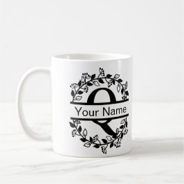 Caneca De Café Alfabeto Floral com Monograma Personalizado de Nom