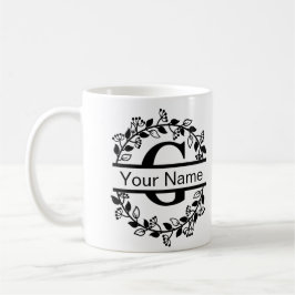 Caneca De Café Alfabeto Floral com Monograma Personalizado de Nom