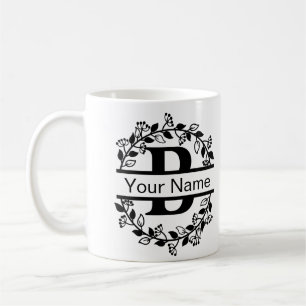Caneca De Café Alfabeto Floral com Monograma Personalizado de Nom