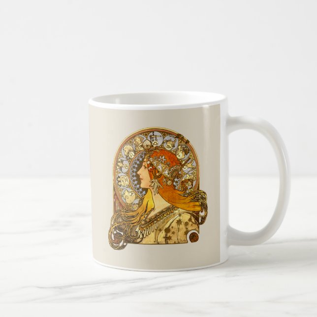 Caneca De Café Alfonse Mucha Zodiac Art Nouveau Mulher (Direita)