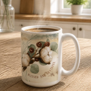 Caneca De Café Algodão Bendito e Grato