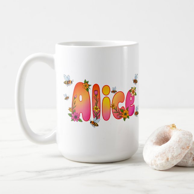 Caneca De Café Alice - Floral and Bee Design Mug (Com Donut)