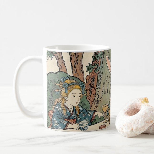 Caneca De Café Alice Lost in Japan | Ukiyo-e Mad Tea Party (Com Donut)